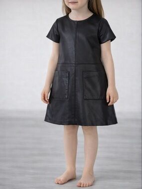 Habitual Black Faux Leather Pocket Dress for Girls